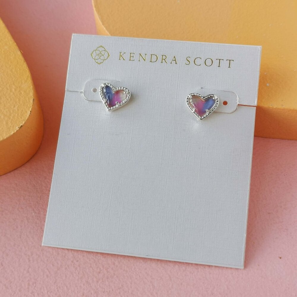 Kendra Scott - Ari Heart Watercolor Silver Stud Earrings - NEW